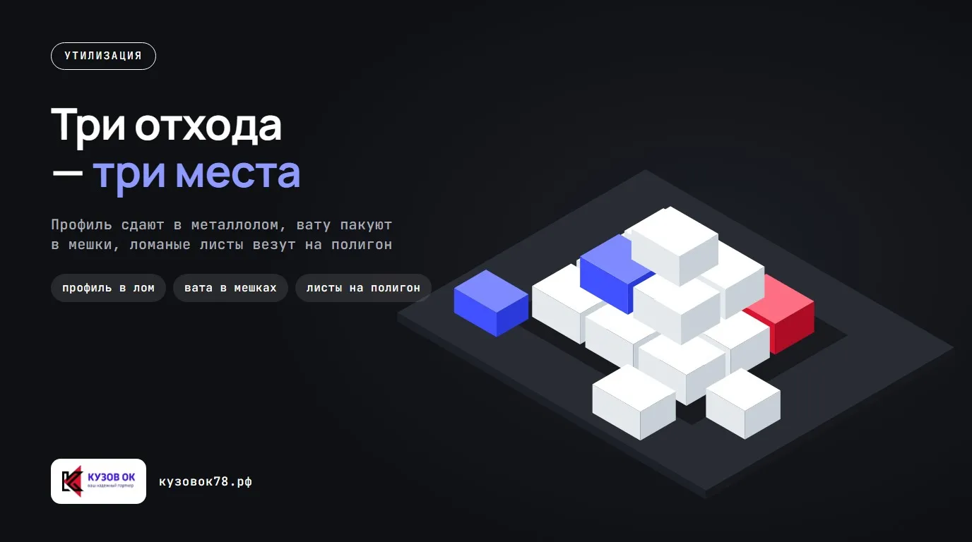 Три отхода — три места. Профиль сдают в металлолом, вату пакуют в мешки, ломаные листы везут на полигон