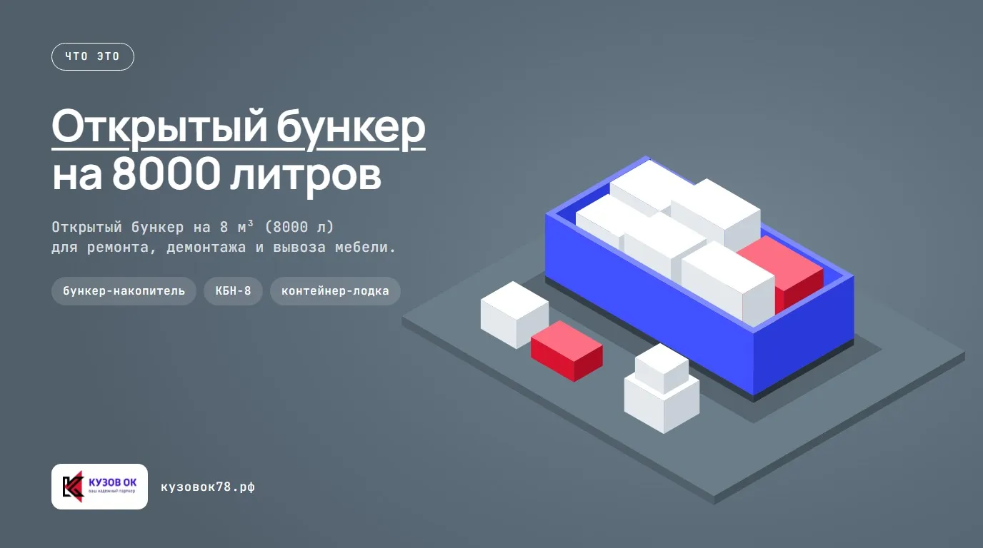 Открытый бункер на 8000 литров. Открытый бункер на 8 м³ (8000 л) для ремонта, демонтажа и вывоза мебели
