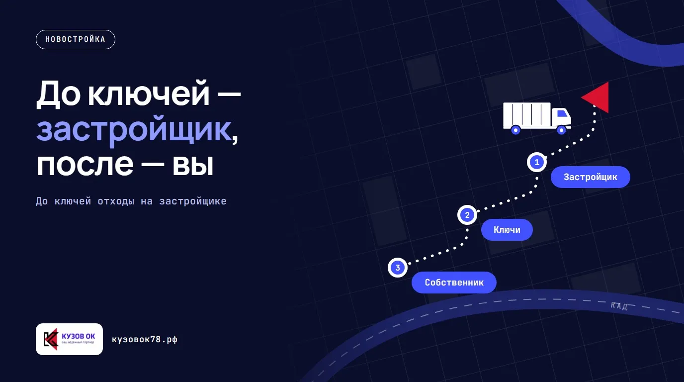 До ключей — застройщик, после — вы. Застройщик → Ключи → Собственник. До ключей отходы на застройщике