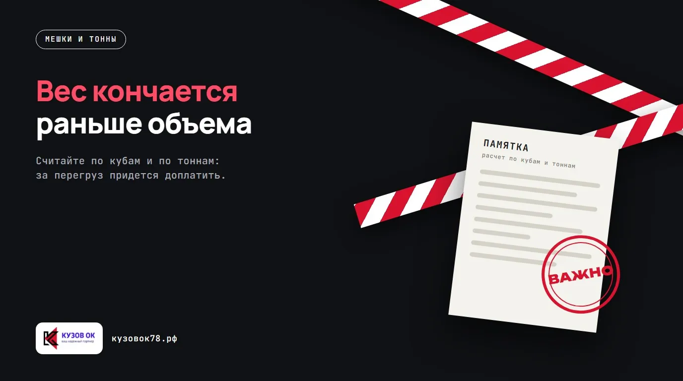 Вес кончается раньше объема. Считайте по кубам и по тоннам: за перегруз придется доплатить