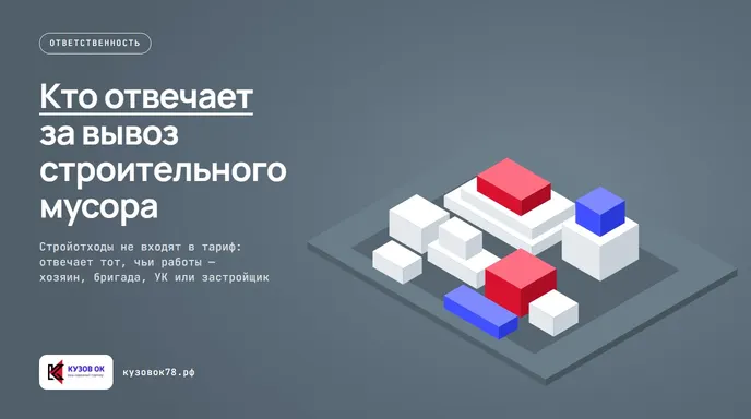 Разные типы строительного мусора — битый кирпич, гипсокартон, обои и обломки стройматериалов.