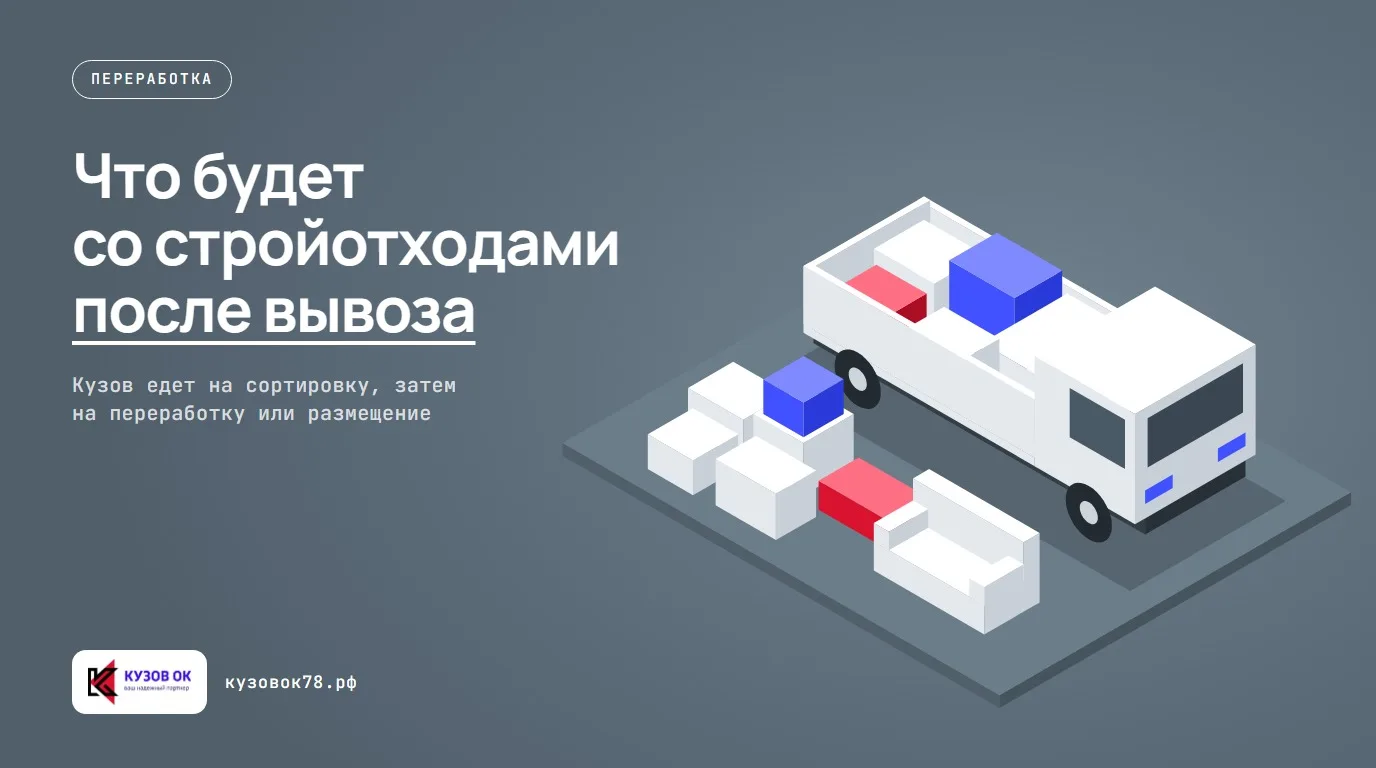 На сортировочной площадке строительный мусор разделен по видам материалов.